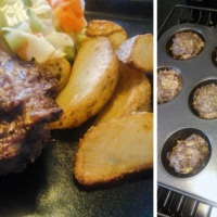 Ovnbagte mini-farsbrød i muffin-form af oksekød med timian og løg